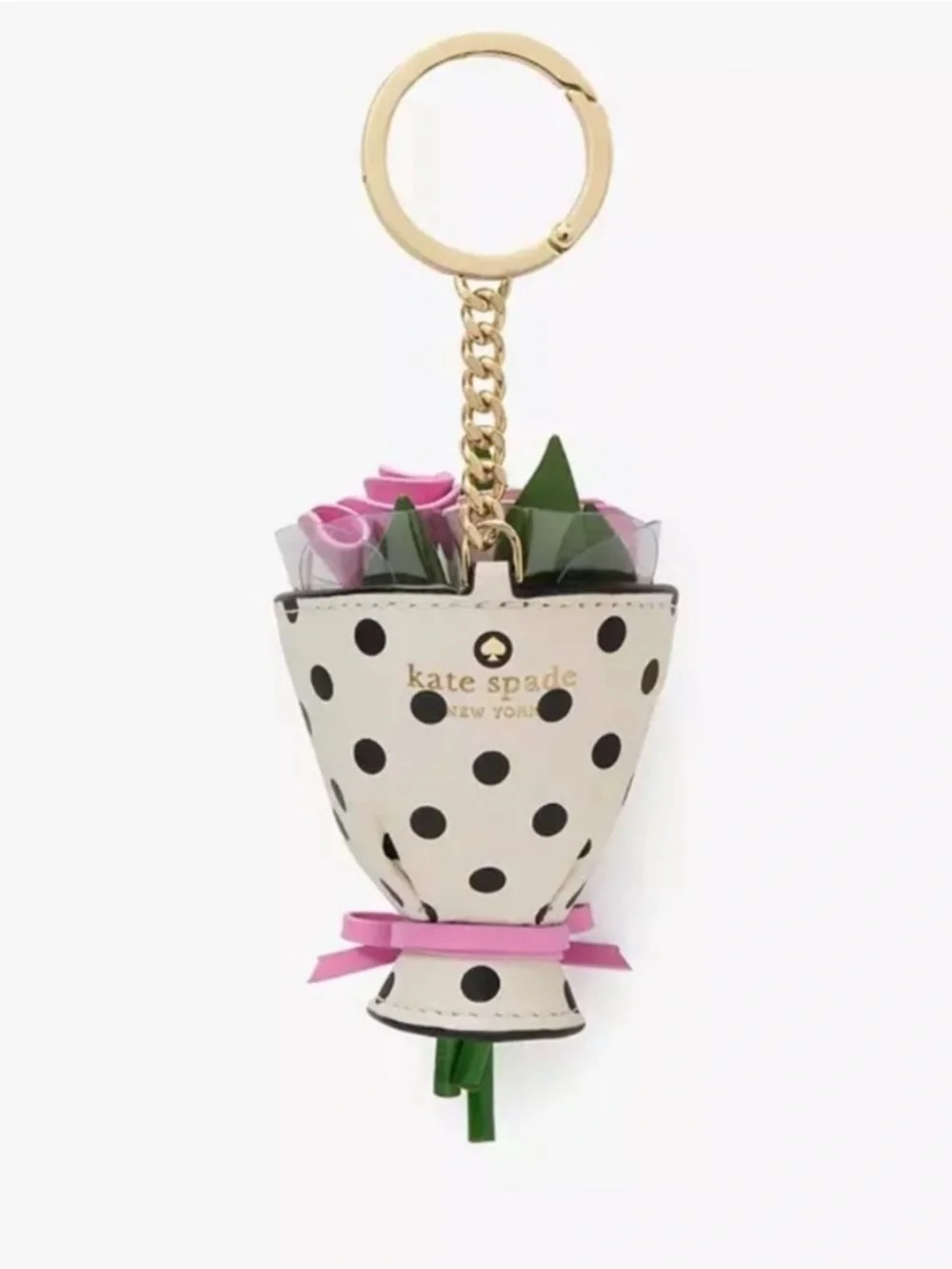 kate spade Pink & White Polka Dot 3D Flower Bouquet Keychain